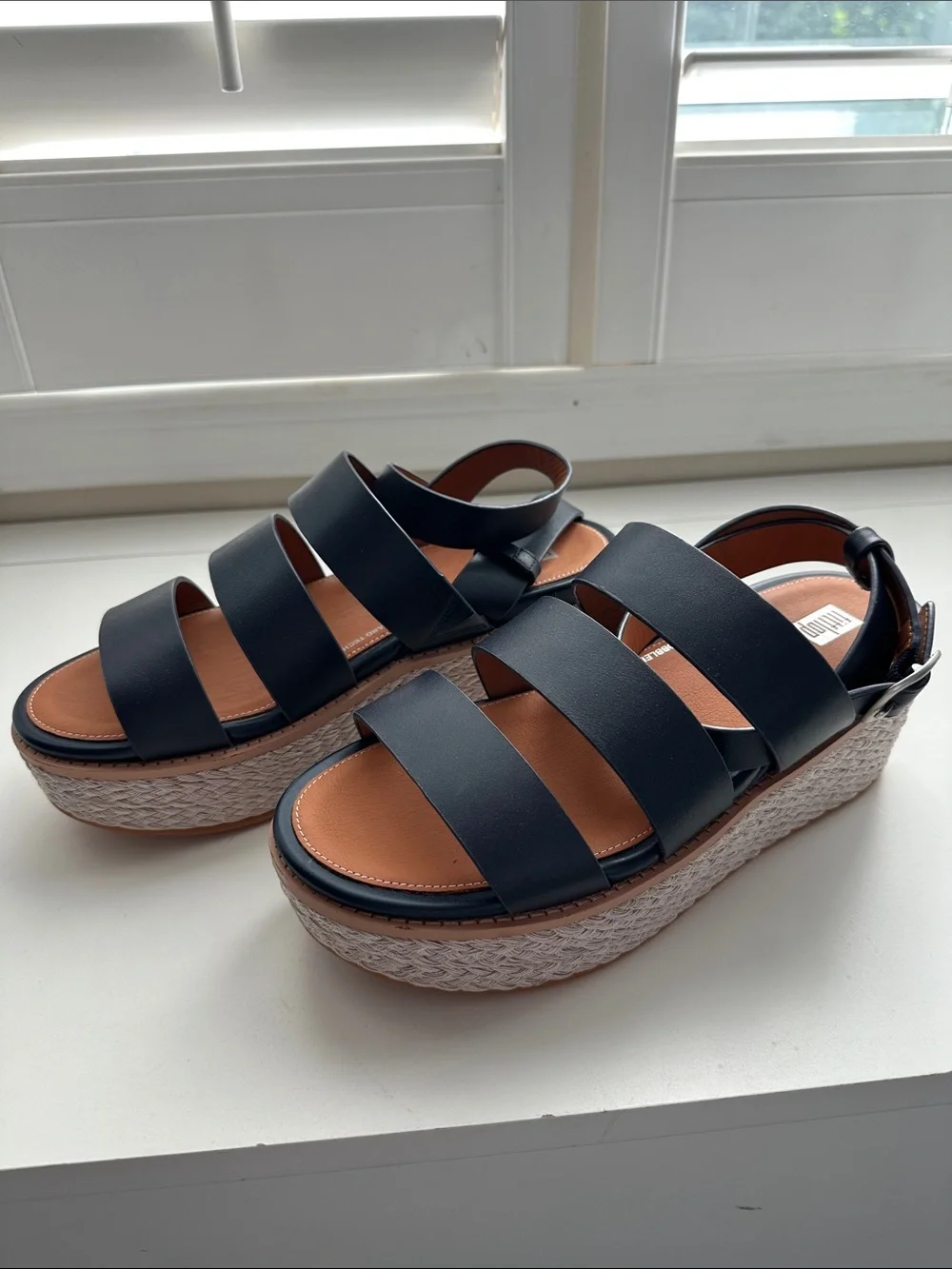 FitFlop Eloise Back Strap espadrille platform wedge sandals. Navy and NWOT!